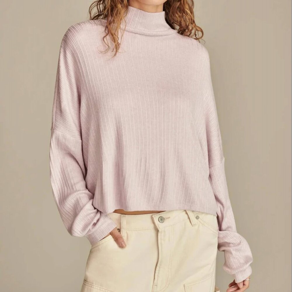 Lucky Brand Women's Cloud Mock Neck Rib Top